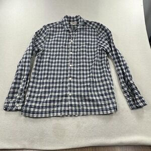 Wallace & Barnes Shirt Mens Medium Blue White Plaid Chore Loop Collar Workwear
